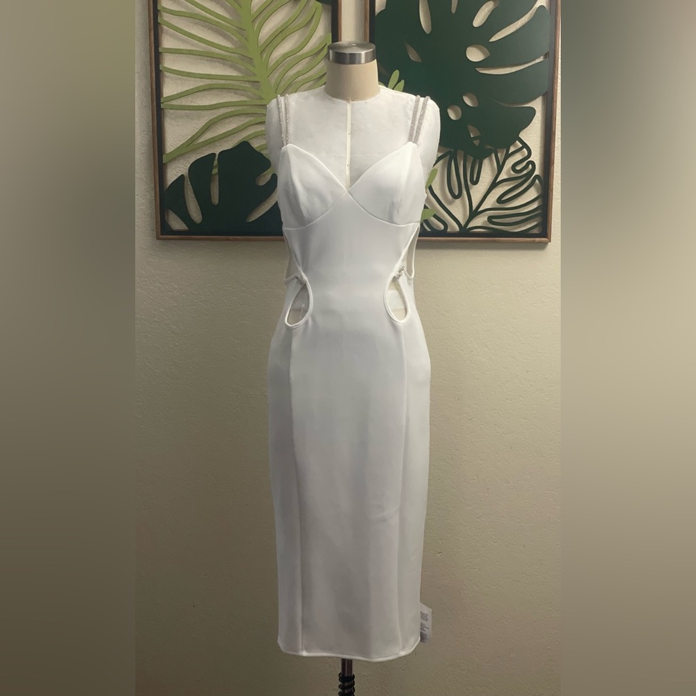 ASOS DESIGN diamante strap cut out midi dress in white - Picture 3 of 11